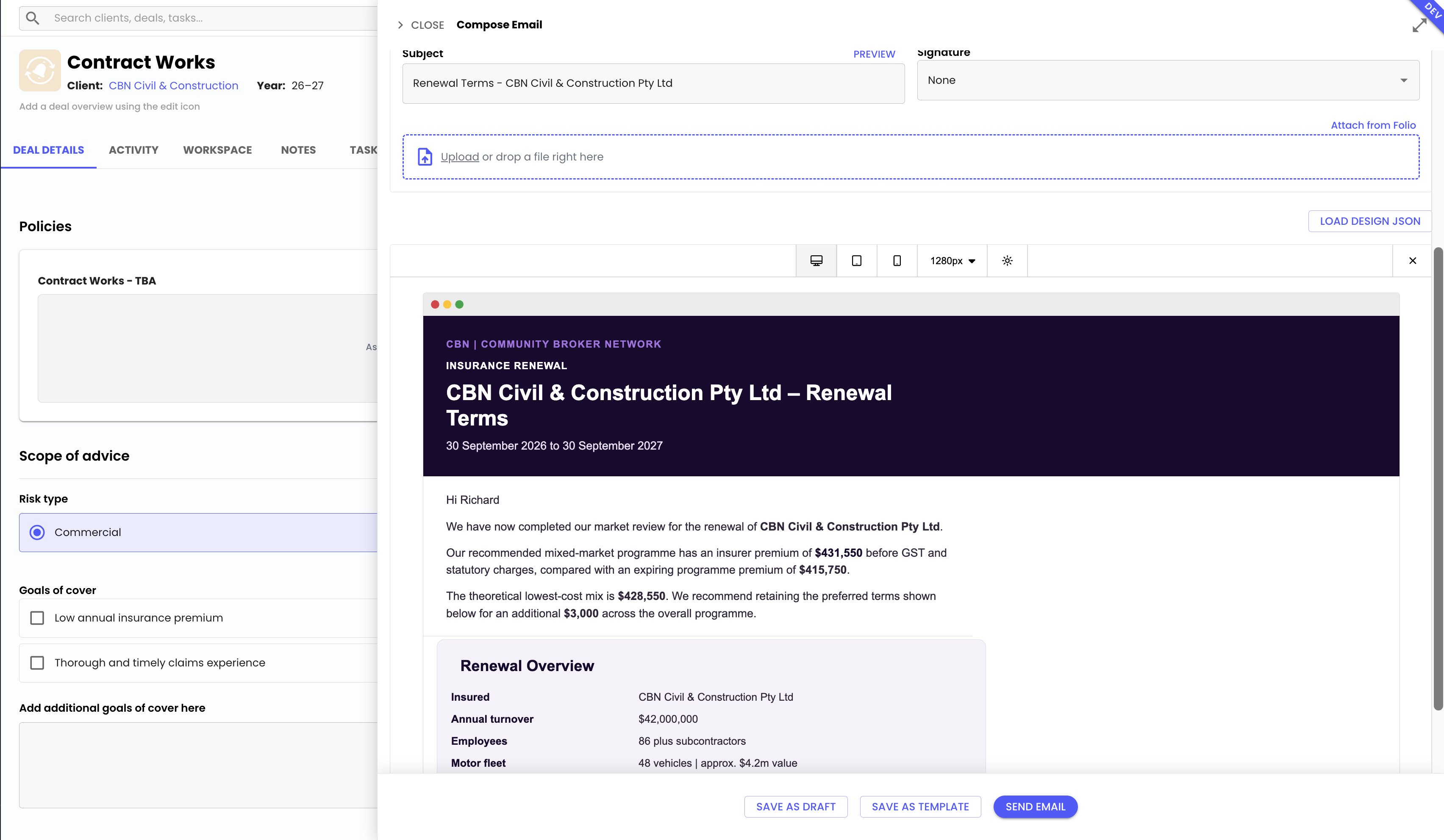 Renewal workspace in FolioCRM